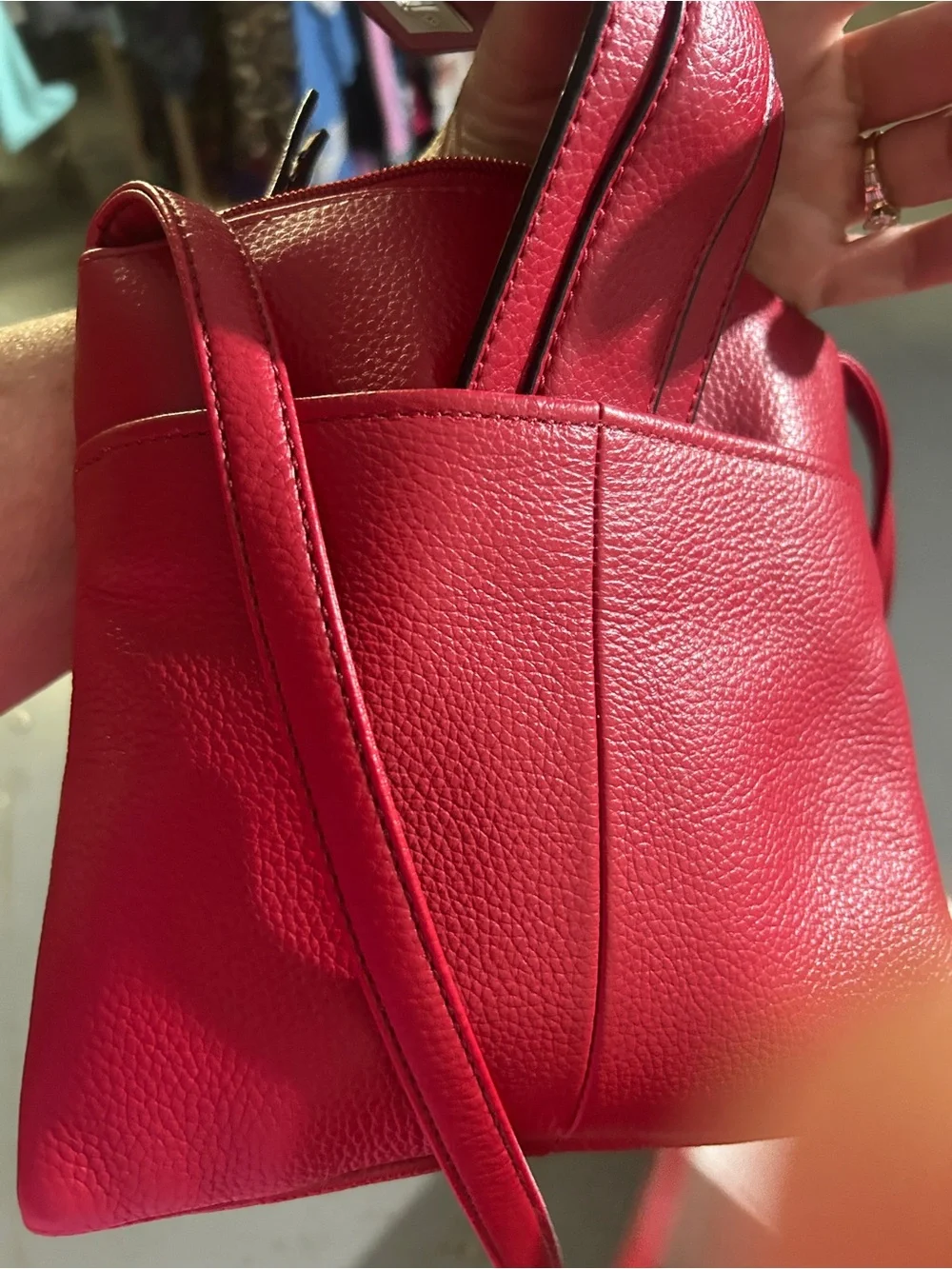 Tignanello Red Leather Multi-Compartment Crossbody Shoulder Bag